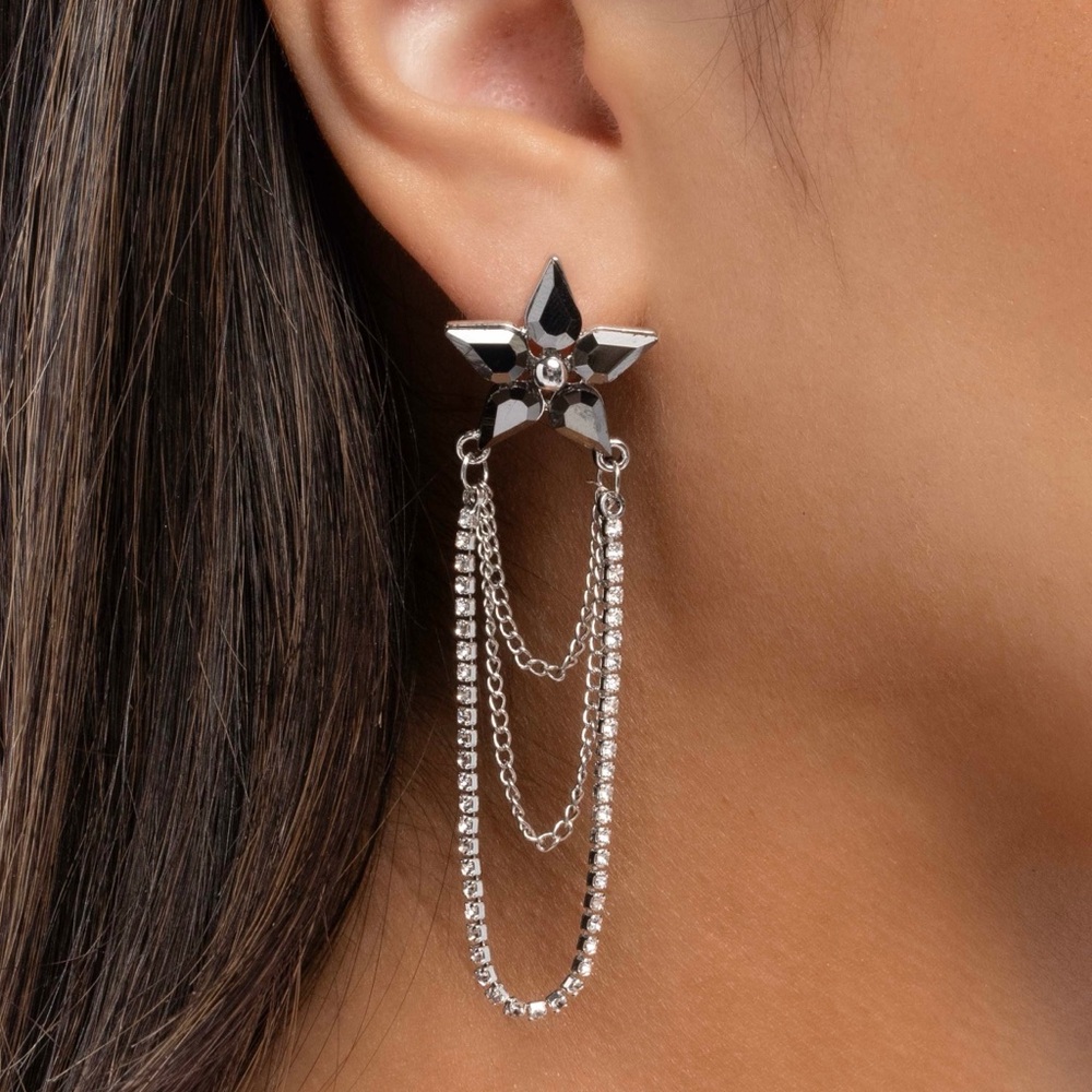 Silver Star Chain Drop Earrings